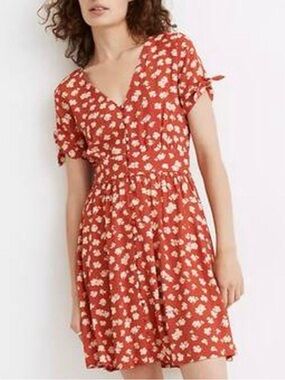 Madewell Tie Sleeve Fit-and-Flare Dress in Happy Hibiscus 2